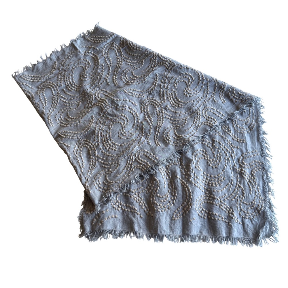 Paul Smith 100% Cotton‎ Lightweight Swirl Stitch Fringe Edged Blue Scarf 72 x 19